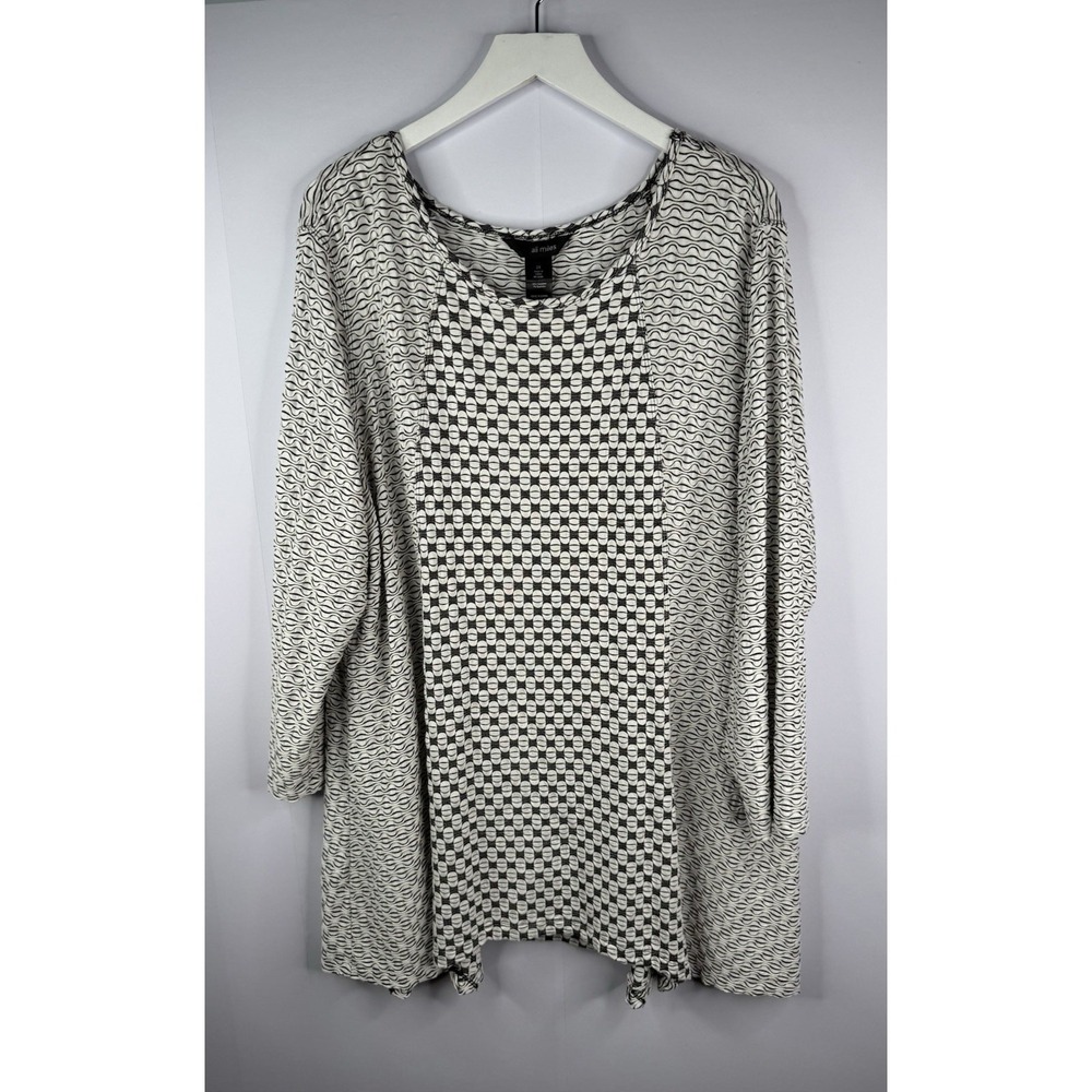 Ali Miles‎ Tunic Top Womens 2X Black White Textured Stretchy Lagenlook Artsy